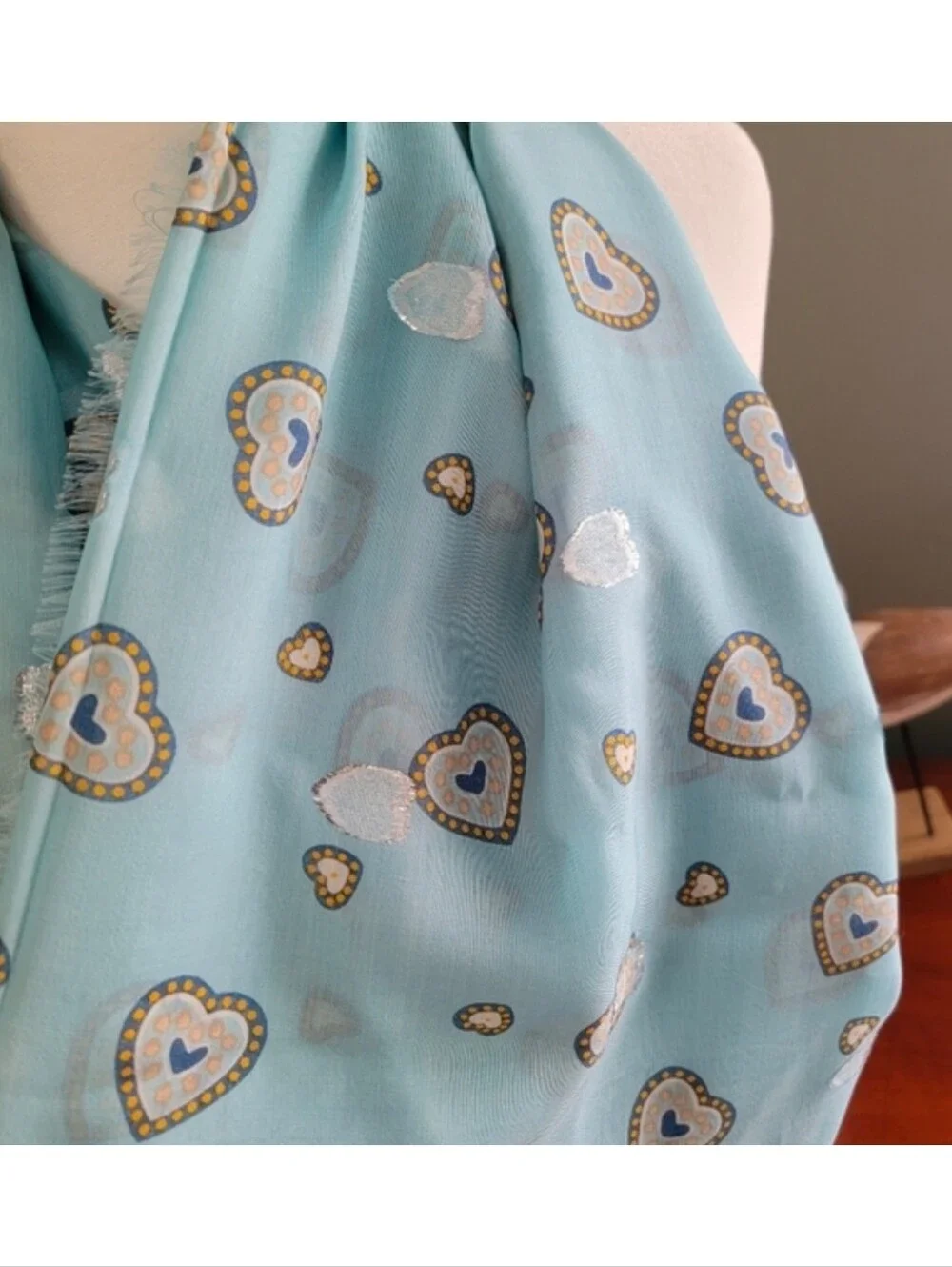 Coach 28777 Western Heart Oversized Square Blue Silk Blend Scarf NWT